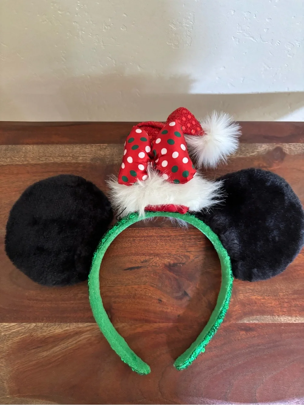 Holiday Minnie Mouse Ears Headband Santa Christmas EUC